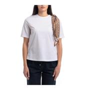 Superfijn katoenen stretch T-shirt met sjaal Herno , White , Dames