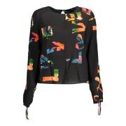 Zwarte Viscose Shirt met Geplooide Mouwen Desigual , Black , Dames