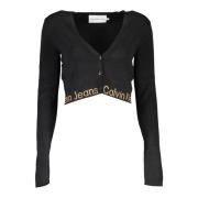 Zwarte Lyocell Sweater met V-Hals en Knopen Calvin Klein , Black , Dam...