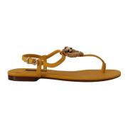 Mosterdleren Platte Sandalen Dolce & Gabbana , Yellow , Dames