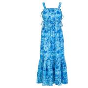 Midi Jurk met Strik Detail in Pool Water Print Jaaf , Blue , Dames