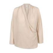 Zijden Cross-Front Top met V-hals Cortana , Beige , Dames