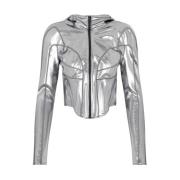 Chroom Zilver Hoodie Jas Mugler , Gray , Dames