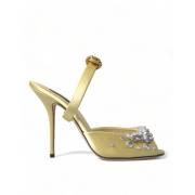 Kristalversierde Gele Zijden Sandalen Dolce & Gabbana , Yellow , Dames