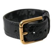 Zwart Gestructureerd Leren Gouden Gesp Armband Dolce & Gabbana , Black...