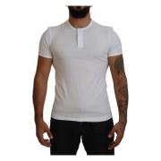 Witte Katoenen Knoopsluiting T-shirt Dolce & Gabbana , White , Heren