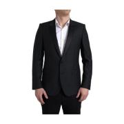 Luxe Zwarte Slim-Fit Wolblend Blazer Dolce & Gabbana , Black , Heren