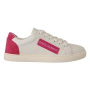 Luxe Witte Leren Lage Sneakers Dolce & Gabbana , White , Dames