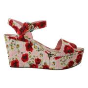 Multicolor Bloemen Brokaat Sleehak Sandalen Dolce & Gabbana , Multicol...