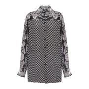 Paisley en mini monogram bedrukt zijden overhemd Balmain , Black , Dam...