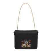 Rhinestone Logo Shoulder bag Love Moschino , Black , Dames