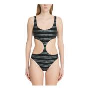 Iconic Stripes Swimsuit Balmain , Black , Dames