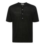 Halfmouw Linnen Polo Shirt met Kraag Filippo De Laurentiis , Black , H...