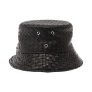 Zwarte leren bucket hoed Intreccio motief Bottega Veneta , Black , Her...