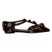 Luipaard Bloemen T-Strap Sandalen Dolce & Gabbana , Multicolor , Dames