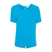 Blauwe Crepe Textuur Ronde Hals Shirt P.a.r.o.s.h. , Blue , Dames