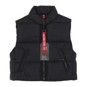 Zwarte Mouwloze Puffer Vest Cropped Alpha Industries , Black , Dames
