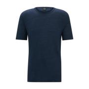 Linnen Regular-Fit Crew-Neck T-Shirt Navy Hugo Boss , Blue , Heren