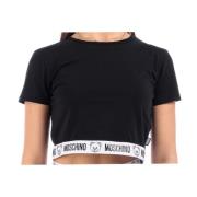 Zwarte Logo Band Crop T-shirt Moschino , Black , Dames