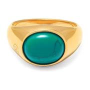 Gold Oval Signet Ring with Turquoise Nialaya , Yellow , Heren