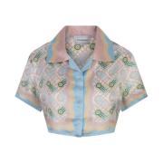 Ping Pong Zijden Twill Crop Shirt Casablanca , Multicolor , Dames