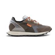 Bruine Suède Sneakers met Grijze Textielinzet RUN OF , Brown , Heren