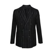 Navy Blauw Pinstripe Wollen Jas Tagliatore , Black , Heren