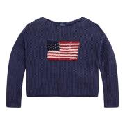 Blauwe Flag Pointelle Sweater Polo Ralph Lauren , Blue , Dames