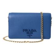 Elegante Monogram Leren Sling Tas Prada , Blue , Dames