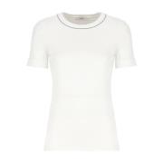 Witte Katoenen T-shirt met Ronde Hals Peserico , White , Dames