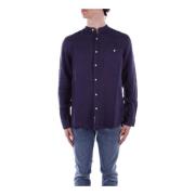 Blauwe Knoopshirt Linnen Voorzak Woolrich , Blue , Heren