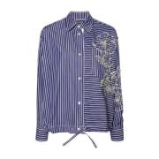 Donkerblauw Hibiscus Borduurwerk Shirt DES Phemmes , Multicolor , Dame...