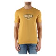 Stretch Katoen Slim Fit Logo T-shirt Guess , Yellow , Heren