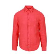 Koraalrode Linnen Overhemd met Lange Mouwen Blauer , Red , Heren
