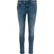 Slim Fit Rits Sluiting Stretch Jeans Diesel , Blue , Dames