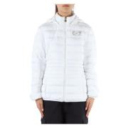 Gewatteerde hoodie met logoprint Emporio Armani EA7 , White , Dames