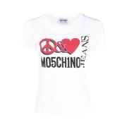 Logo-print katoenen T-shirt met hartprint Moschino , White , Dames