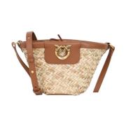 Zomer Bucket Tas Natuurlijk Leer Pinko , Beige , Dames