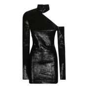 Paillet Een-Schouder Jurk REV , Black , Dames