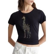 Luxe Giraffe Print T-Shirt Nero Liu Jo , Black , Dames