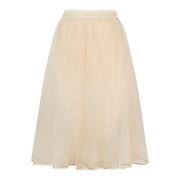 Tule Burro Hoge Taille Midi Rok Elisabetta Franchi , Beige , Dames