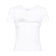 Rhinestone Logo Crew Neck T-shirt Blumarine , White , Dames