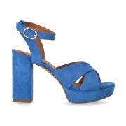 Denim Blauwe Sandaal met Hak en Kruisdetail Via Roma 15 , Blue , Dames