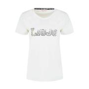 Sportieve Katoenen Logo T-shirt met Studs Liu Jo , White , Dames