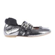 Metallic Leren Ballerina met Strikdetail Paris Texas , Gray , Dames