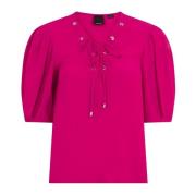Fuchsia korte mouwen V-hals blouse Pinko , Pink , Dames