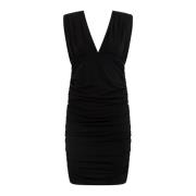 Zwarte V-hals jurk met gerimpelde details Pinko , Black , Dames