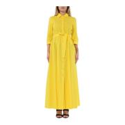 Lange katoenen popeline jurk met overhemdkraag Patrizia Pepe , Yellow ...