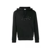 Katoen Logo Hoodie Zwart Bedrukt Saint Laurent , Black , Heren