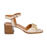 Beige Leren Enkelband Sandalen Mjus , Beige , Dames